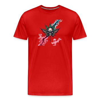 Skull mit farbigem Cannabisblatt - Männer Premium Bio T-Shirt - Rot - Vorne - Damien (186cm)