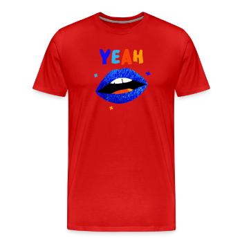 Lèvres arc-en-ciel vibrantes YEAH - T-shirt bio Premium Homme - rouge - Devant - Damien (186cm)