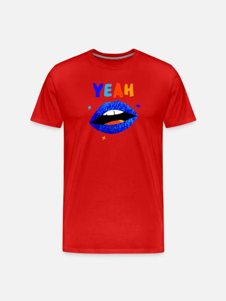Vibrant Rainbow Lips YEAH - Men's Premium Organic T-Shirt - red