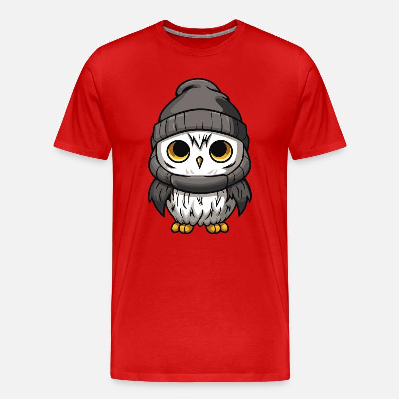 Eule Comic Winter Cozy - Männer Premium Bio T-Shirt - Rot