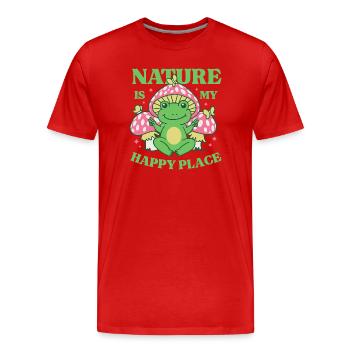 Die Natur ist mein glücklicher Ort - Männer Premium Bio T-Shirt - Rot - Vorne - Damien (186cm)