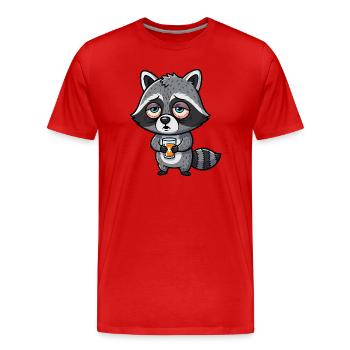 Waschbär Energie Kraftlos Morgenmuffel Koffein  - Männer Premium Bio T-Shirt - Rot - Vorne - Damien (186cm)