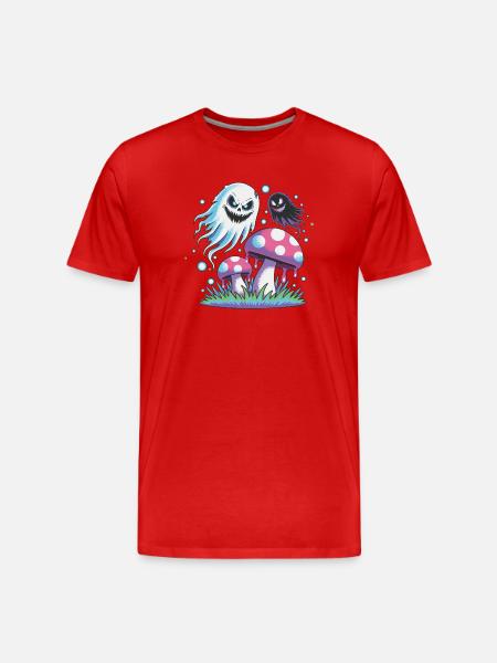 Spooky Ghosts & Mushrooms – Neon Pastel Design - Men's Premium Organic T-Shirt - red