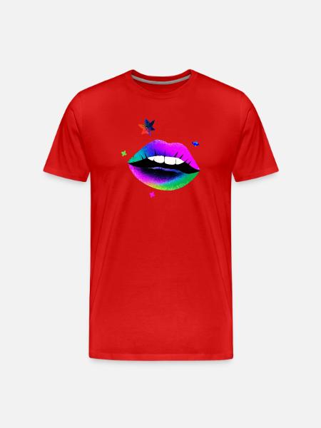 Rainbow Lips Pop Art Neon - Men's Premium Organic T-Shirt - red