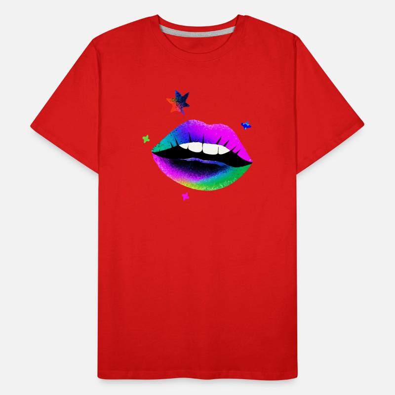Rainbow Lips Pop Art Neon Men's Premium Organic T-Shirt
