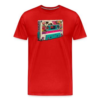 Cassette Floral Crâne Rétro Neon - T-shirt bio Premium Homme - rouge - Devant - Damien (186cm)
