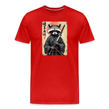 Waschbär Samurai im Kimono - Männer Premium Bio T-Shirt - Rot - Vorne - Damien (186cm)