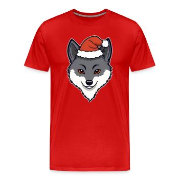 Weihnachtswolf Cartoon Kopf mit Mütze - Männer Premium Bio T-Shirt - Rot - Vorne - Damien (186cm)