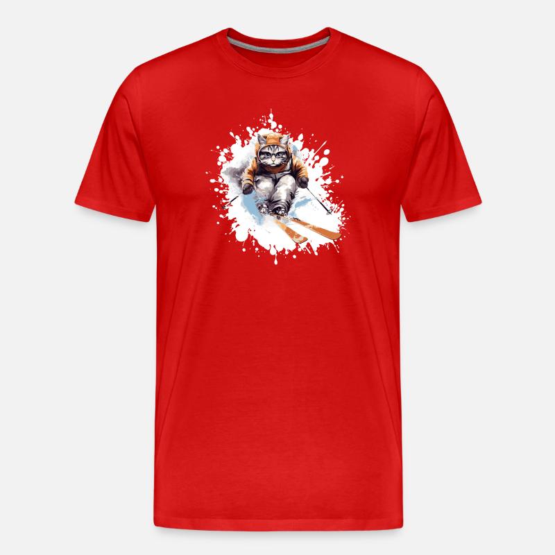 Katze Ski Skifahren - Männer Premium Bio T-Shirt - Rot