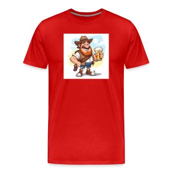 Amateur de bière joyeux avec chapeau - T-shirt bio Premium Homme - rouge - Devant - Damien (186cm)