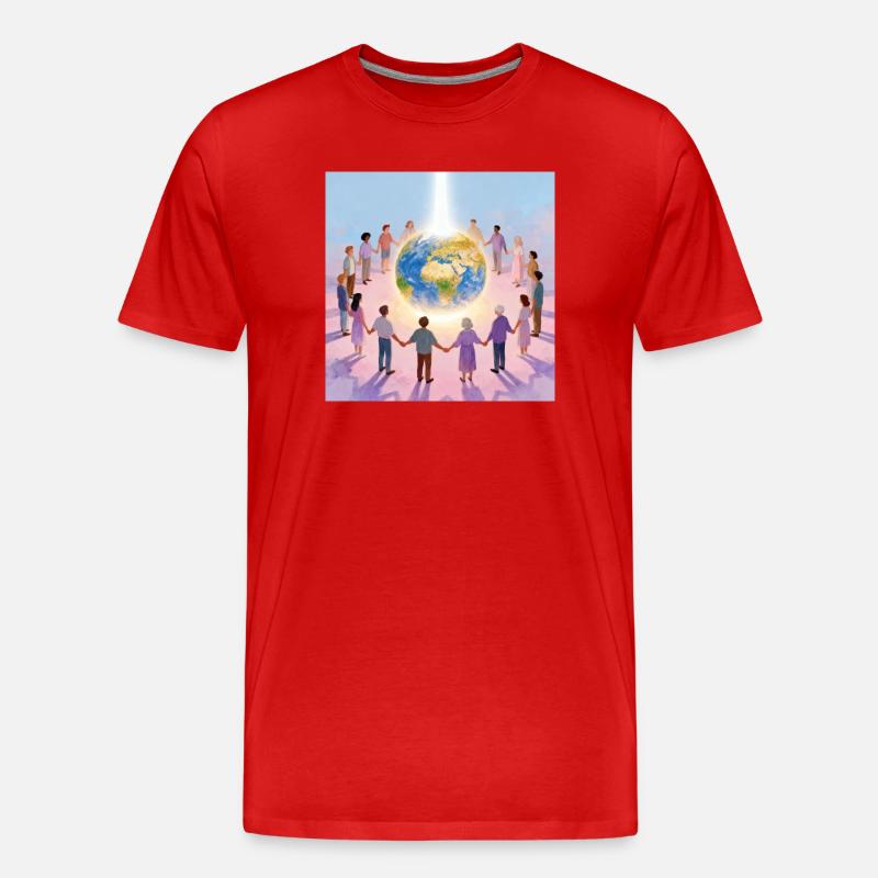 Erde umringt von Gemeinschaft - Männer Premium Bio T-Shirt - Rot