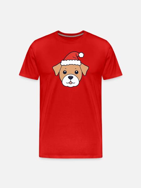 Dog with Santa Hat - Men's Premium Organic T-Shirt - red