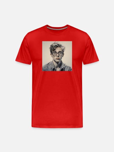 Grayscale Glasses Portrait - Men's Premium Organic T-Shirt - red