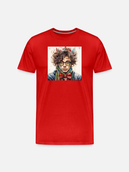 Weihnachtsportrait mit Brille - Männer Premium Bio T-Shirt - Rot