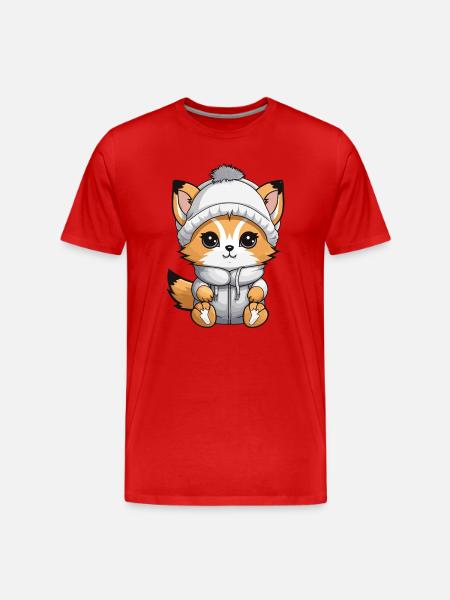 Fuchs Winter Comic - Männer Premium Bio T-Shirt - Rot