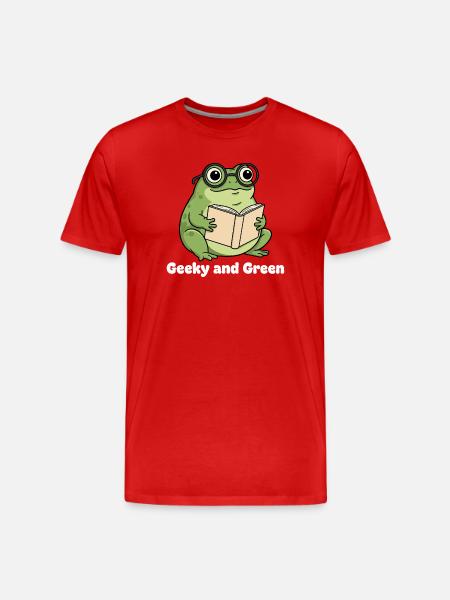 Geeky Green Frog Reading - Men's Premium Organic T-Shirt - red