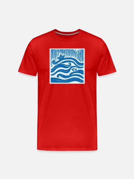 Ship on Wave - Linocut - Men's Premium Organic T-Shirt - red