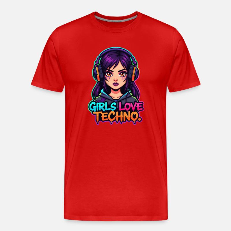 Techno Neon Mädchen - Männer Premium Bio T-Shirt - Rot