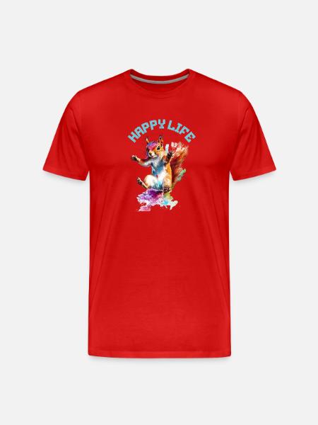 Happy Life Squirrel Design - Men's Premium Organic T-Shirt - red
