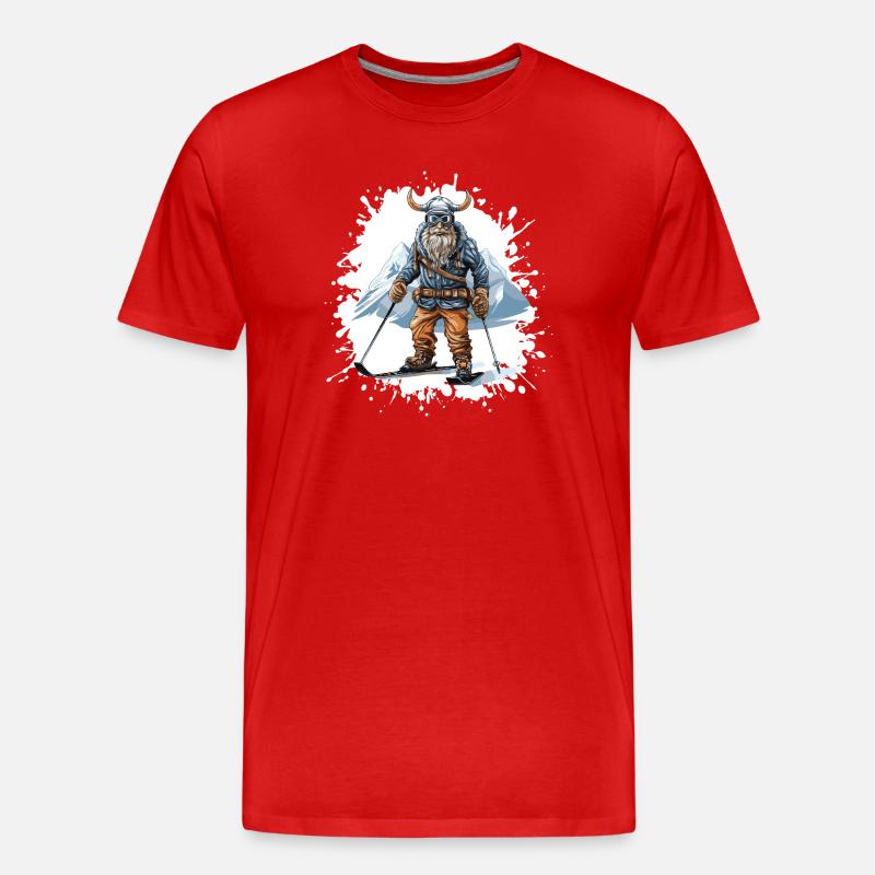 Wikinger Ski Skifahren - Männer Premium Bio T-Shirt - Rot