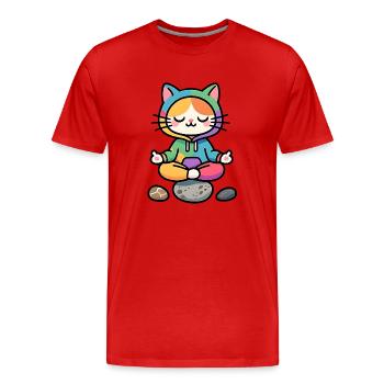 Meditative Regenbogen-Zen-Katze - Männer Premium Bio T-Shirt - Rot - Vorne - Damien (186cm)