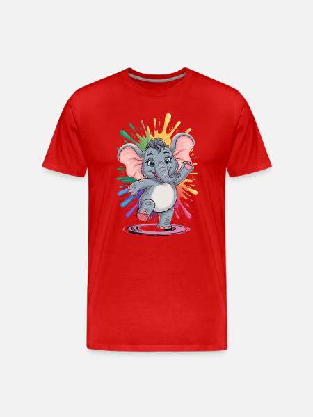 Cute dancing baby elephant with rainbow - Men's Premium Organic T-Shirt - red