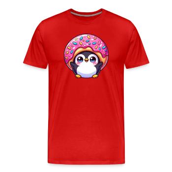 Lustiger Pinguin mit Donut Süßigkeit Nachtisch - Männer Premium Bio T-Shirt - Rot - Vorne - Damien (186cm)