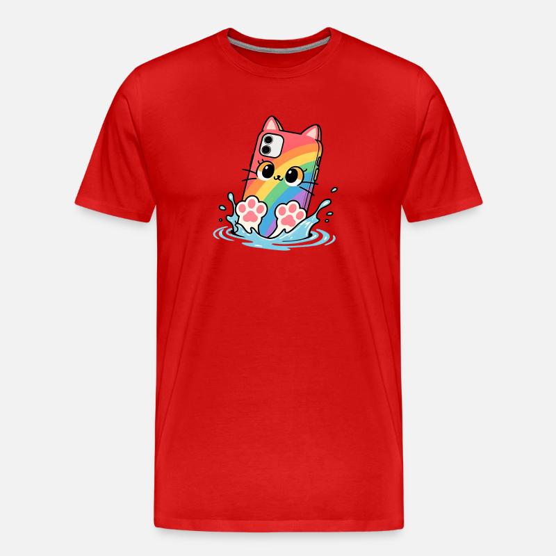 Tauchen Regenbogen Katze Handy - Männer Premium Bio T-Shirt - Rot