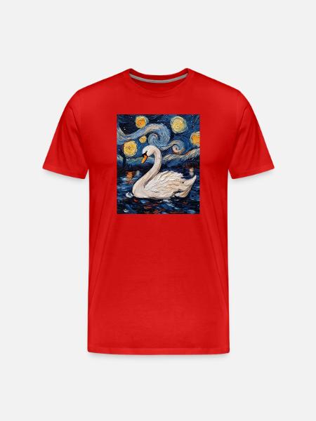 Swan Bird Van Gogh Style - Men's Premium Organic T-Shirt - red