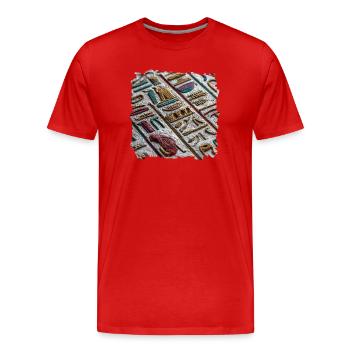Motif hiéroglyphique égyptien coloré - T-shirt bio Premium Homme - rouge - Devant - Damien (186cm)