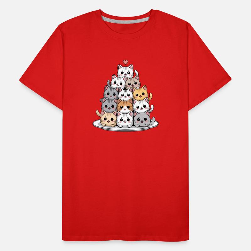 Cute Cat Stack With Heart Cartoon Men's Premium Organic T-Shirt