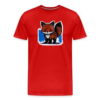 Petit renard (dessin au crayon de couleur) - T-shirt bio Premium Homme - rouge - Devant - Damien (186cm)