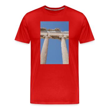 Ancient columns under blue sky, Acropolis - Men's Premium Organic T-Shirt - red - Front - Damien (186cm)