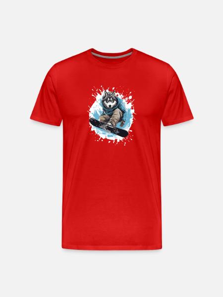 Husky Dog Snowboard - Men's Premium Organic T-Shirt - red