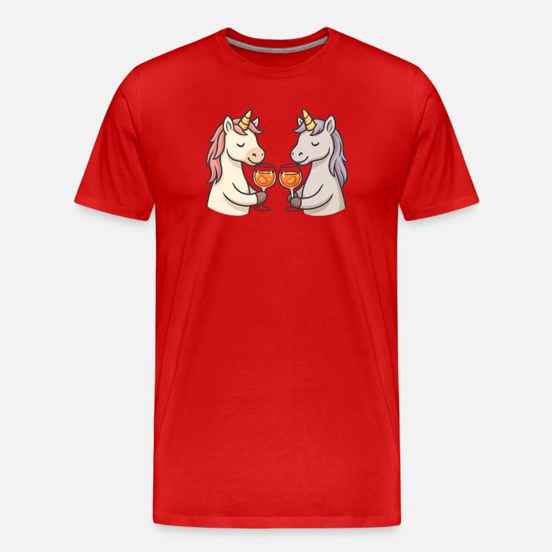 Zwei Einhörner stoßen an - Männer Premium Bio T-Shirt - Rot