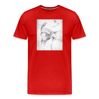Chef indigène en plumes gris - T-shirt bio Premium Homme - rouge - Devant - Damien (186cm)