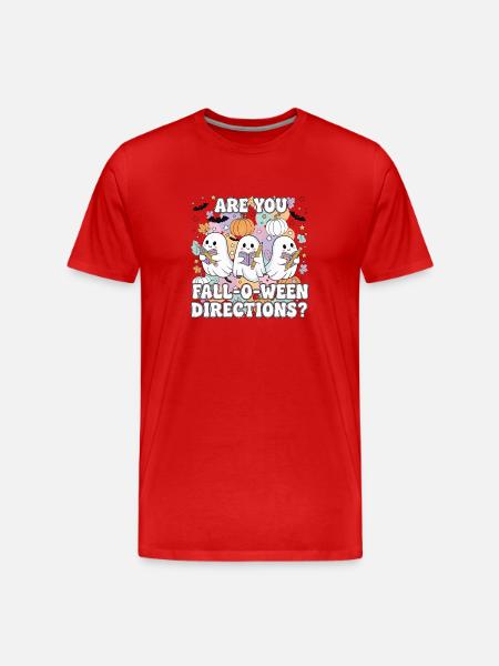 Fall-O-Ween Ghosts Reading - Men's Premium Organic T-Shirt - red