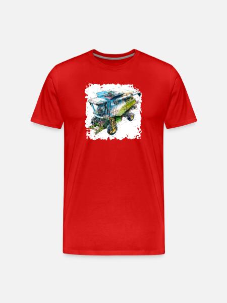 Farbige Blueprint Dreschmaschine, CAD-Design - Männer Premium Bio T-Shirt - Rot