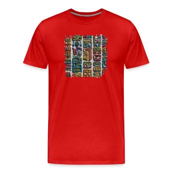 Farbenzauber Glyphen Relief - Männer Premium Bio T-Shirt - Rot - Vorne - Damien (186cm)