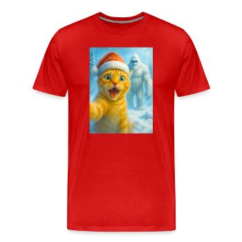  cat, Santa hat, Yeti, Christmas, snow, meme,selfi - Männer Premium Bio T-Shirt - Rot - Vorne - Damien (186cm)