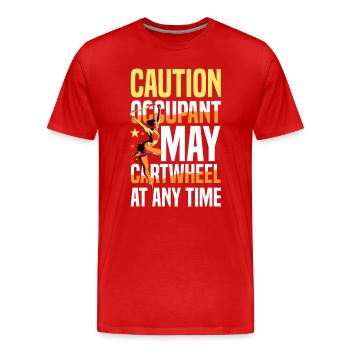 Attention résident fait la roue à tout moment - T-shirt bio Premium Homme - rouge - Devant - Damien (186cm)