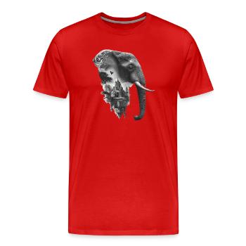 Éléphant et temple en collage - T-shirt bio Premium Homme - rouge - Devant - Damien (186cm)