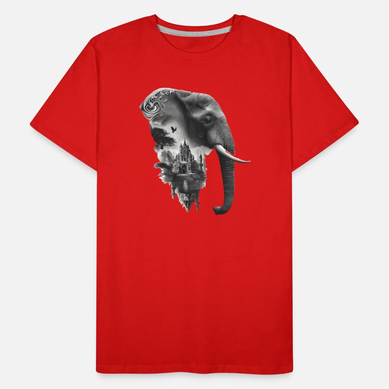 Éléphant et temple en collage T-shirt bio Premium Homme