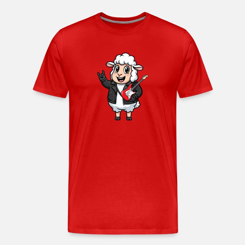 Rocker Sheep mit E-Gitarre - Männer Premium Bio T-Shirt - Rot