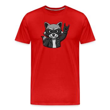 Rocker Raccoon with Rock On Gesture - Men's Premium Organic T-Shirt - red - Front - Damien (186cm)