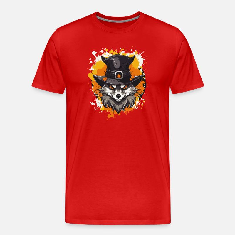 Wolfs Hexenhut Porträt - Männer Premium Bio T-Shirt - Rot