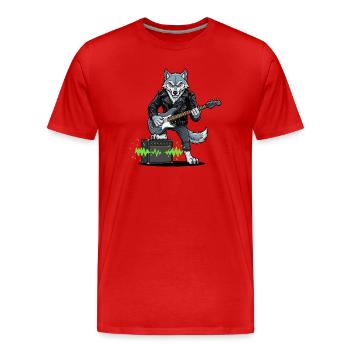 Rockerwolf with leather jacket - Men's Premium Organic T-Shirt - red - Front - Damien (186cm)
