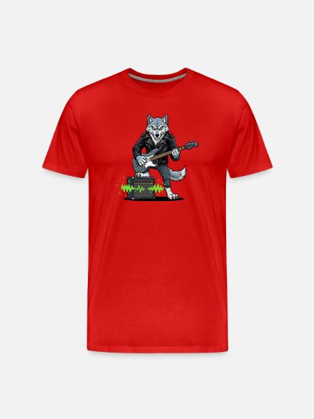 Rockerwolf mit Lederjacke - Männer Premium Bio T-Shirt - Rot