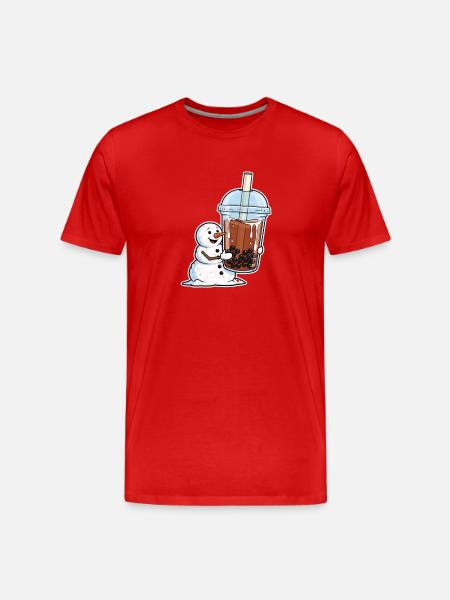 Schneemann und Bubble Tea Becher - Männer Premium Bio T-Shirt - Rot