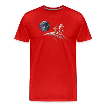 Galaktischer Weihnachtswichtel auf Mond - Männer Premium Bio T-Shirt - Rot - Vorne - Damien (186cm)